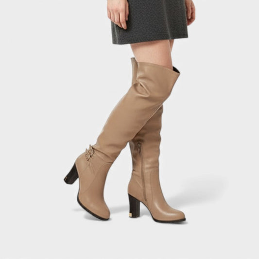 Elvean | Women’s Textured Upper Knee High Boots With Block Heel