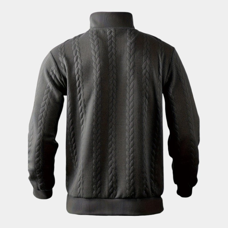 Men’s Cable Knit Sweater With Stand Collar and Quarter Zip
