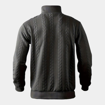 Men’s Cable Knit Sweater With Stand Collar and Quarter Zip