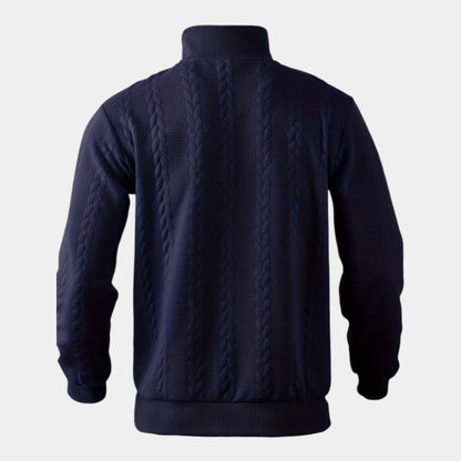 Men’s Cable Knit Sweater With Stand Collar and Quarter Zip