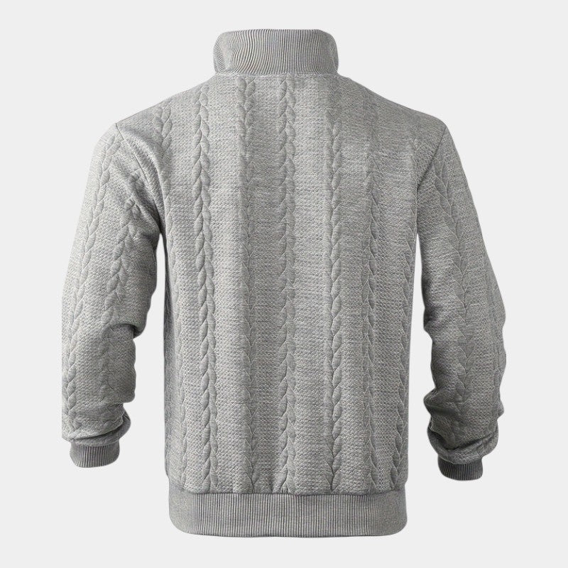 Men’s Cable Knit Sweater With Stand Collar and Quarter Zip