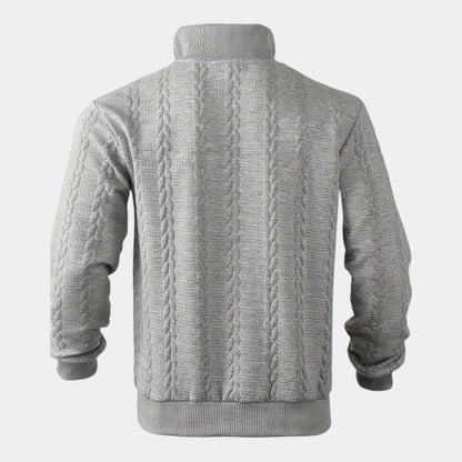 Men’s Cable Knit Sweater With Stand Collar and Quarter Zip