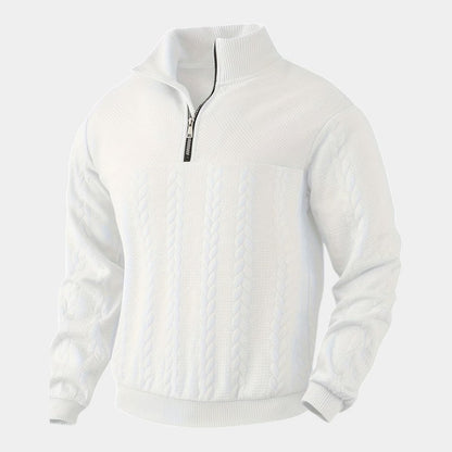 Men’s Cable Knit Sweater With Stand Collar and Quarter Zip