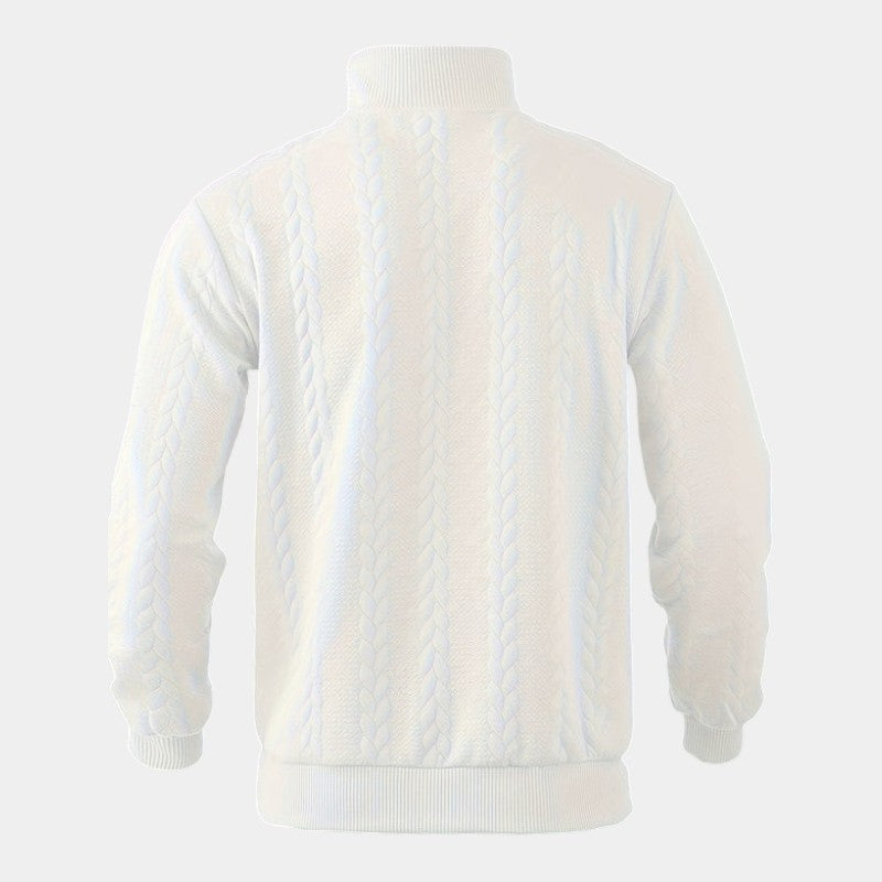 Men’s Cable Knit Sweater With Stand Collar and Quarter Zip