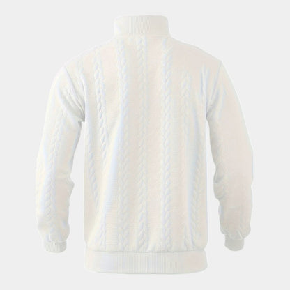 Men’s Cable Knit Sweater With Stand Collar and Quarter Zip