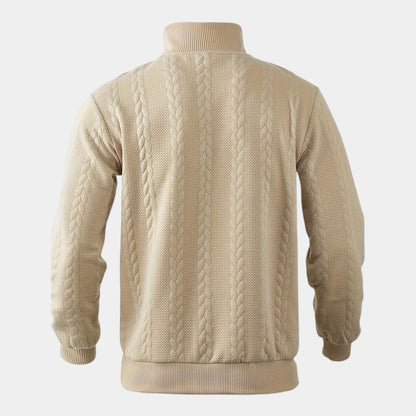 Men’s Cable Knit Sweater With Stand Collar and Quarter Zip