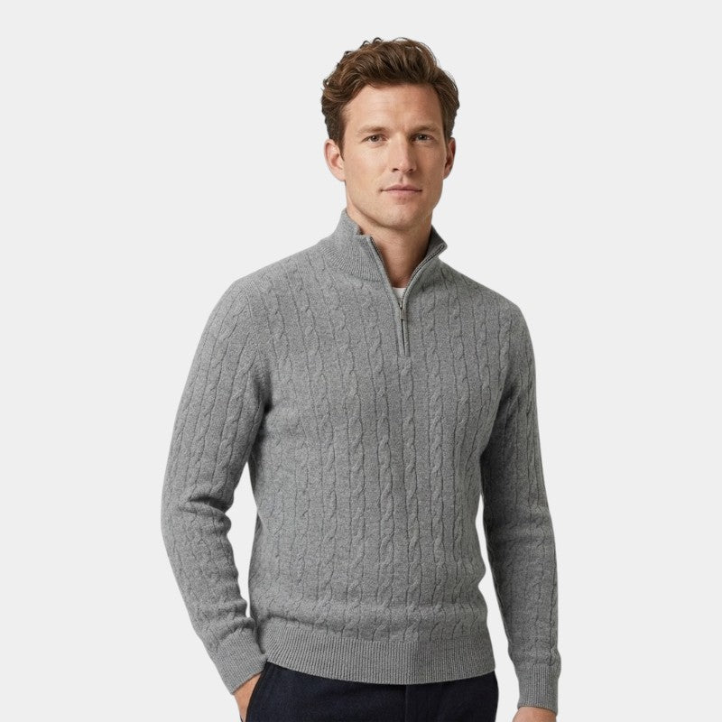 Men’s Cable Knit Zipper Sweater With Stand Collar