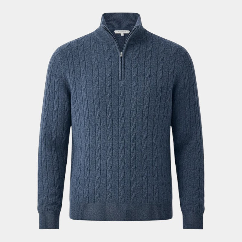 Men’s Cable Knit Zipper Sweater With Stand Collar