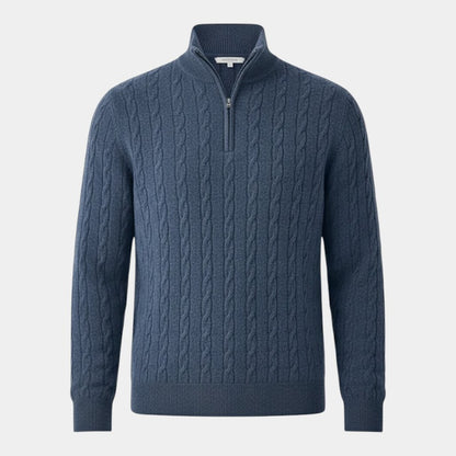 Men’s Cable Knit Zipper Sweater With Stand Collar