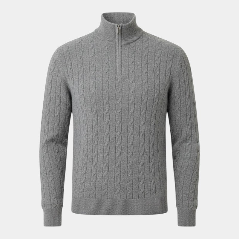 Men’s Cable Knit Zipper Sweater With Stand Collar