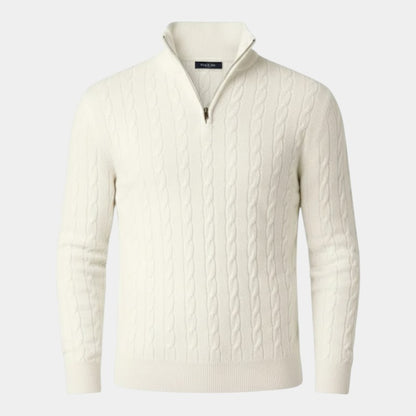 Men’s Cable Knit Zipper Sweater With Stand Collar