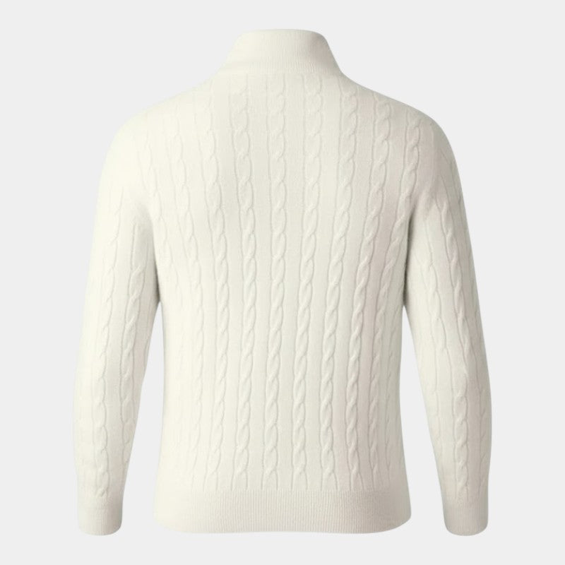 Men’s Cable Knit Zipper Sweater With Stand Collar