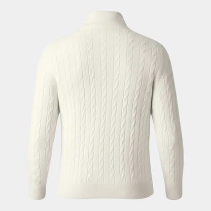 Men’s Cable Knit Zipper Sweater With Stand Collar