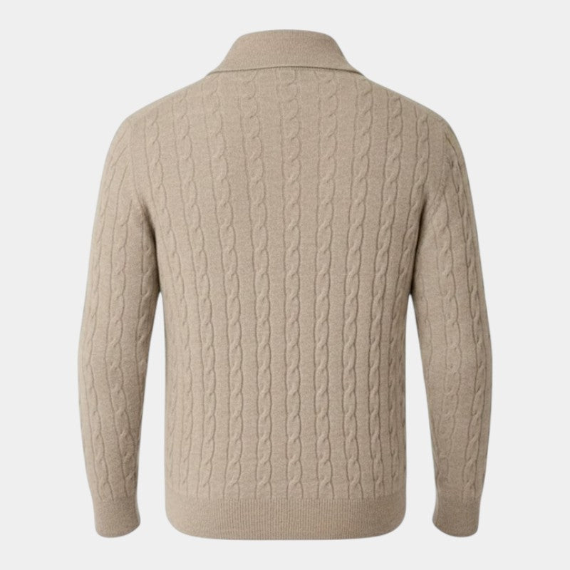 Men’s Cable Knit Zipper Sweater With Stand Collar