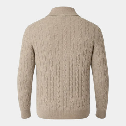 Men’s Cable Knit Zipper Sweater With Stand Collar
