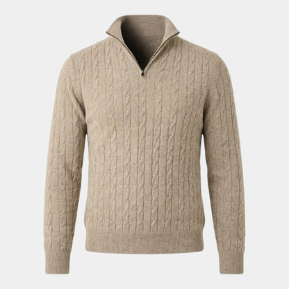 Men’s Cable Knit Zipper Sweater With Stand Collar