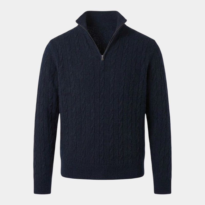 Men’s Cable Knit Zipper Sweater With Stand Collar