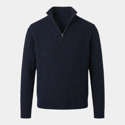 Men’s Cable Knit Zipper Sweater With Stand Collar