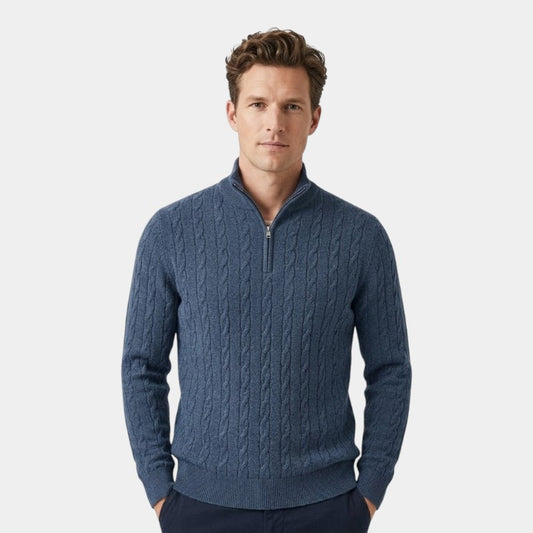 Men’s Cable Knit Zipper Sweater With Stand Collar