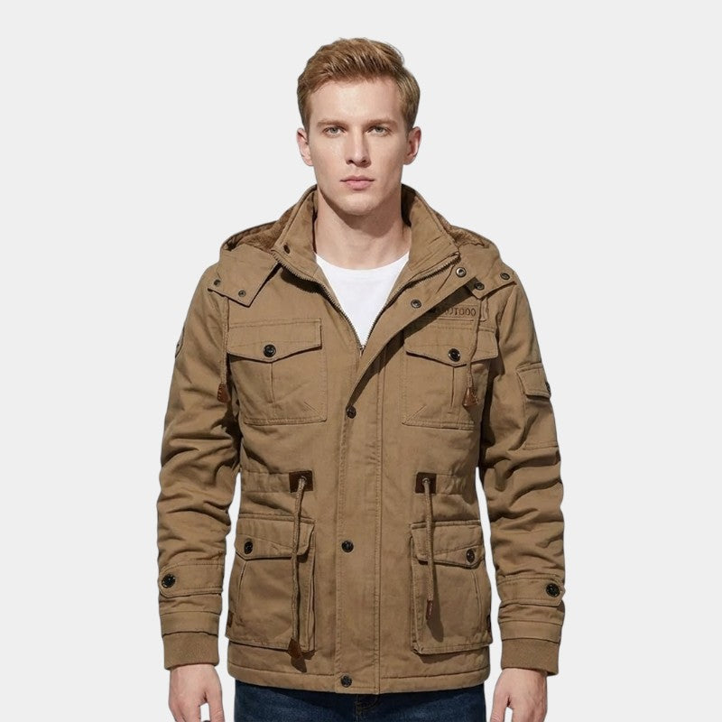 Men’s Canvas Bomber Jacket With Stand Collar and Lined Interior