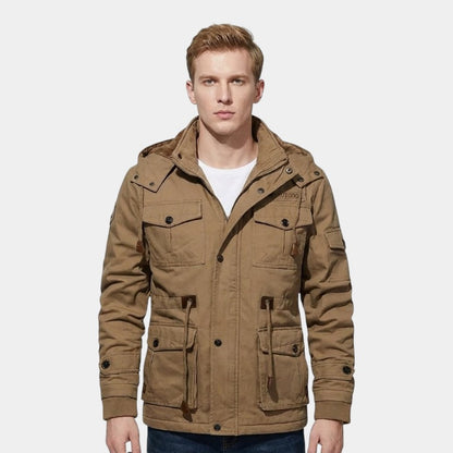 Men’s Canvas Bomber Jacket With Stand Collar and Lined Interior