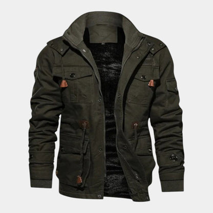 Men’s Canvas Bomber Jacket With Stand Collar and Lined Interior