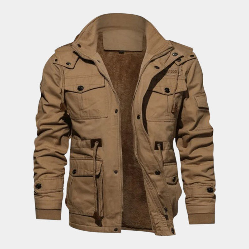 Men’s Canvas Bomber Jacket With Stand Collar and Lined Interior