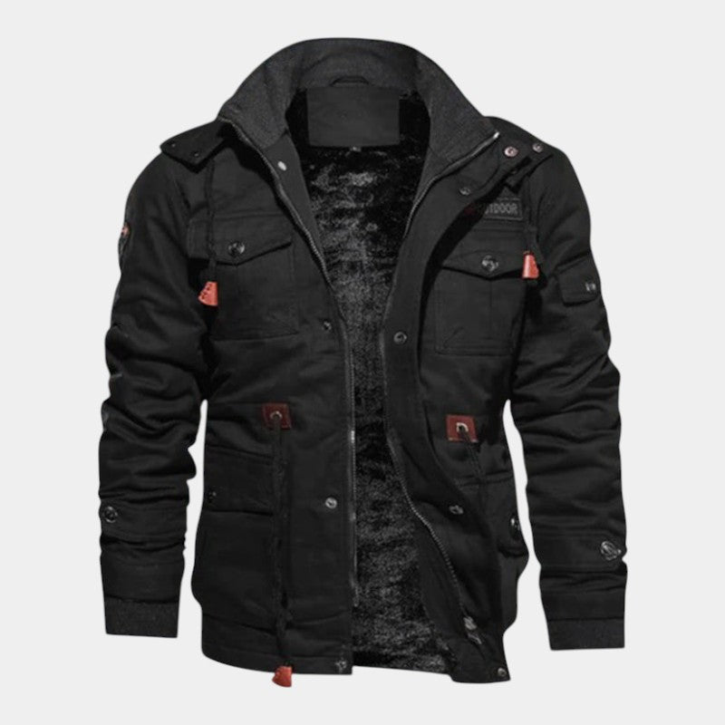 Men’s Canvas Bomber Jacket With Stand Collar and Lined Interior