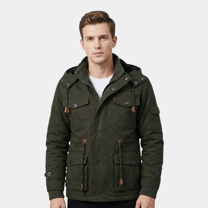 Men’s Canvas Bomber Jacket With Stand Collar and Lined Interior