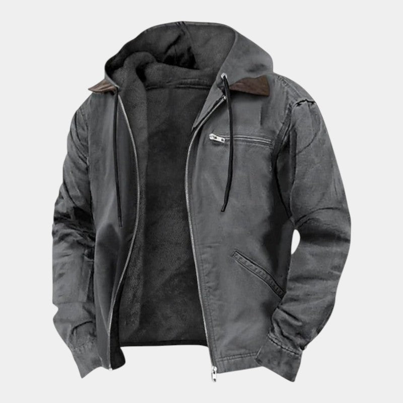 Men’s Canvas Hooded Jacket With Zip Front and Lined Interior