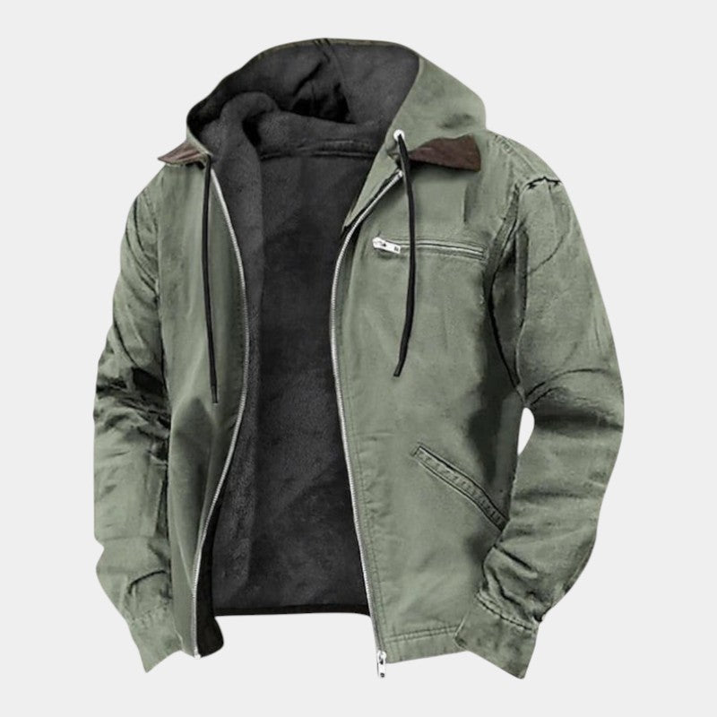 Men’s Canvas Hooded Jacket With Zip Front and Lined Interior