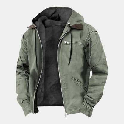 Men’s Canvas Hooded Jacket With Zip Front and Lined Interior