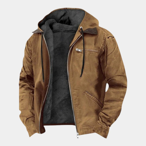 Men’s Canvas Hooded Jacket With Zip Front and Lined Interior