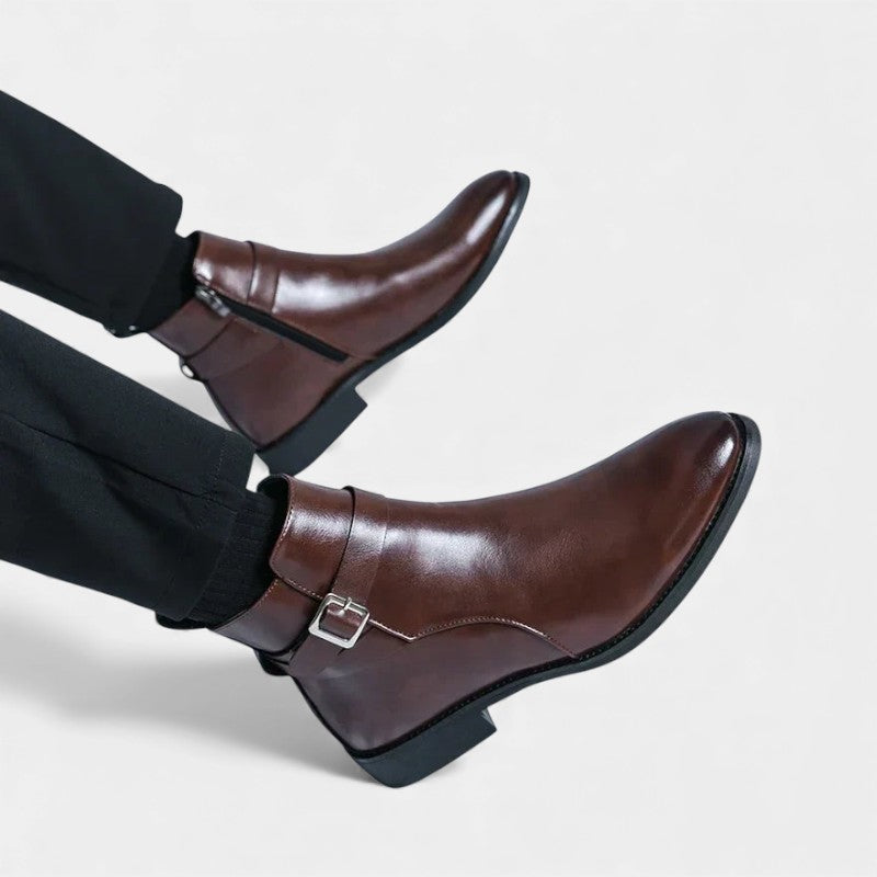 Men’s Chelsea Boots With Side Zip and Buckle Detail