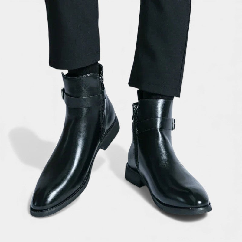 Men’s Chelsea Boots With Side Zip and Buckle Detail