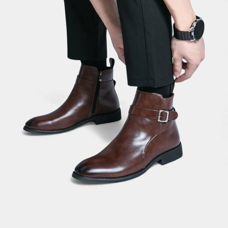 Men’s Chelsea Boots With Side Zip and Buckle Detail