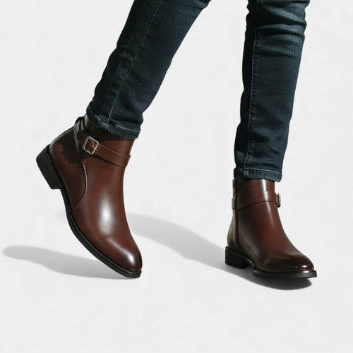 Men’s Chelsea Boots With Side Zip and Buckle Detail