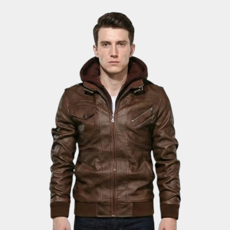 Men’s Coated Jacket With Hooded Inner Layer and Zip Front
