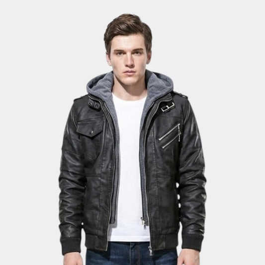 Men’s Coated Jacket With Hooded Inner Layer and Zip Front