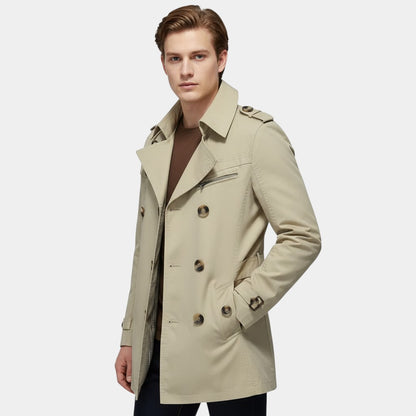 Men’s Double Breasted Long Coat With Button Fastening