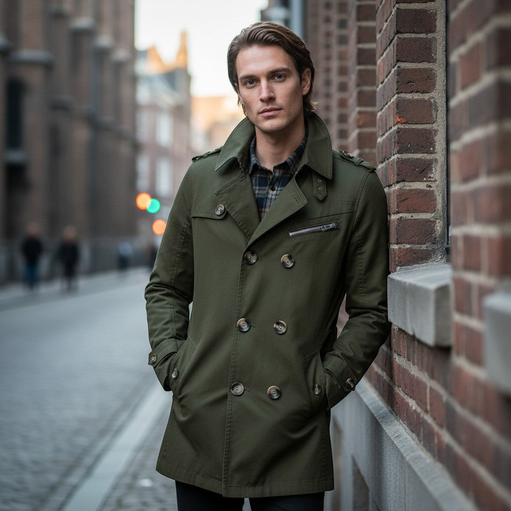 Men’s Double Breasted Long Coat With Button Fastening