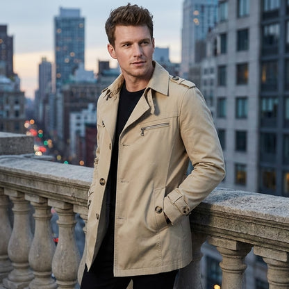 Men’s Double Breasted Long Coat With Button Fastening