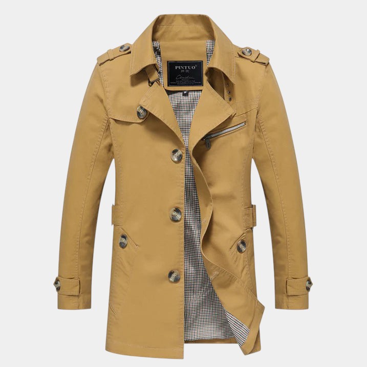 Men’s Double Breasted Long Coat With Button Fastening
