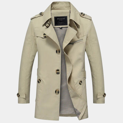 Men’s Double Breasted Long Coat With Button Fastening