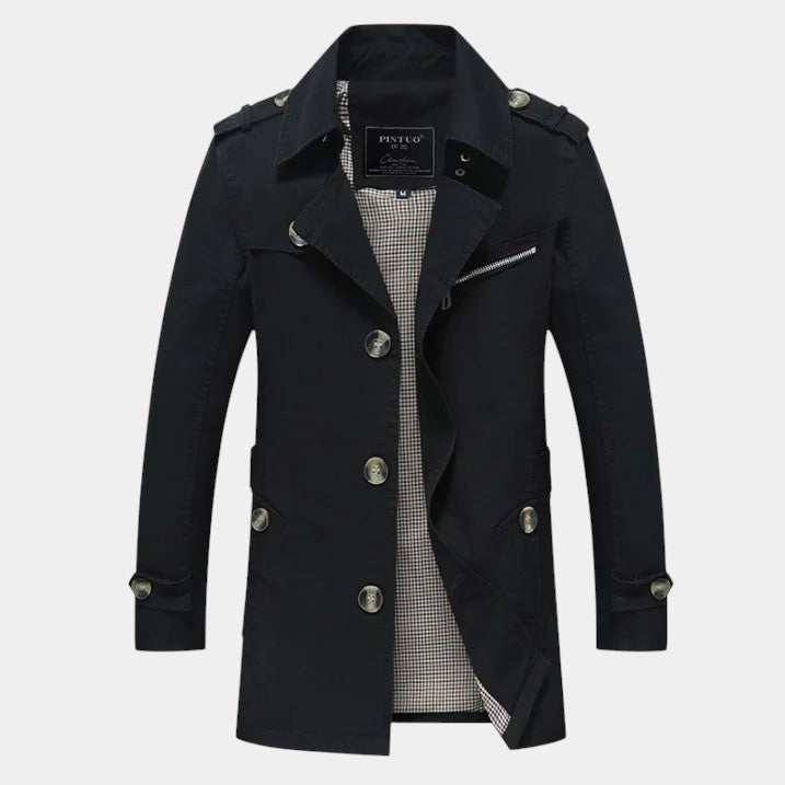 Men’s Double Breasted Long Coat With Button Fastening