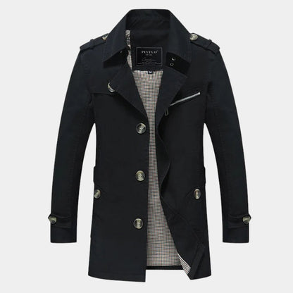 Men’s Double Breasted Long Coat With Button Fastening
