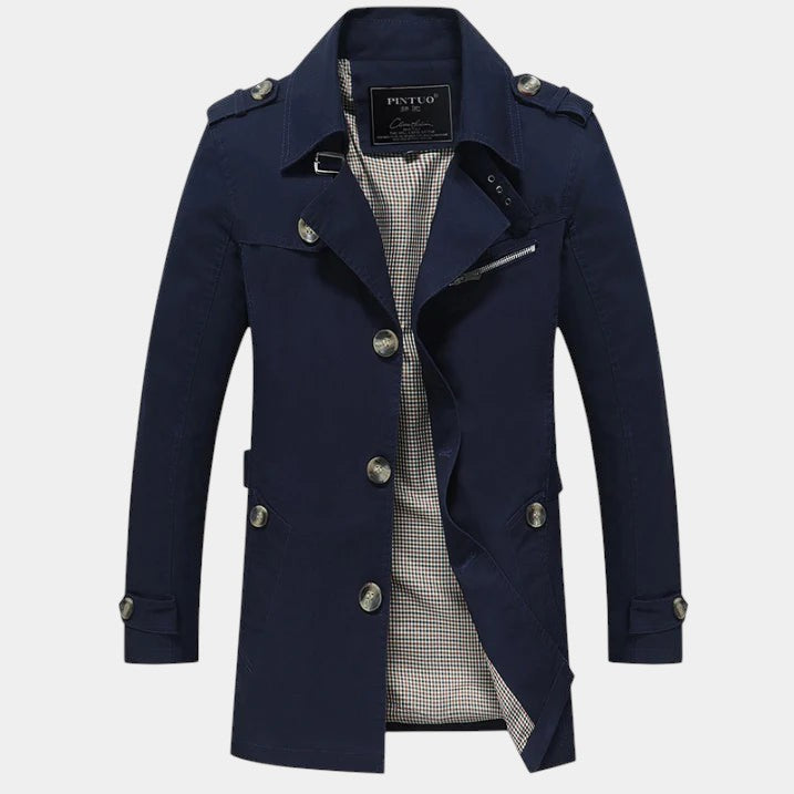 Men’s Double Breasted Long Coat With Button Fastening