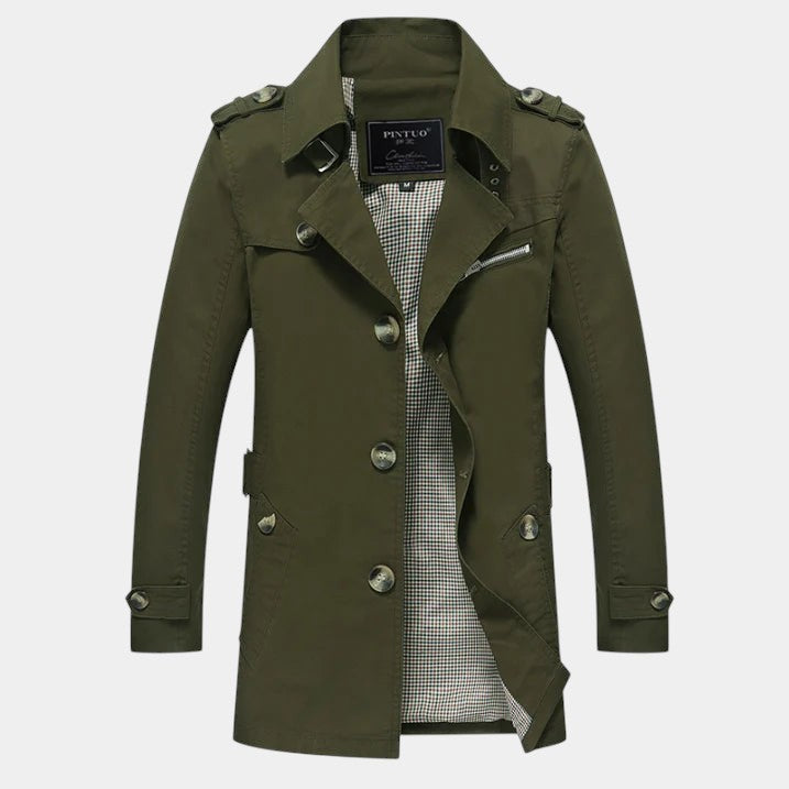 Men’s Double Breasted Long Coat With Button Fastening