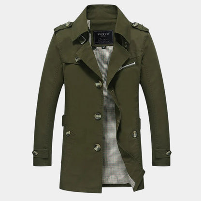 Men’s Double Breasted Long Coat With Button Fastening