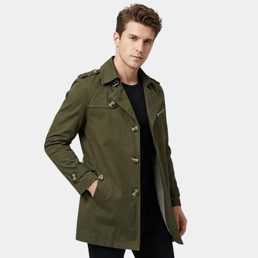 Men’s Double Breasted Long Coat With Button Fastening